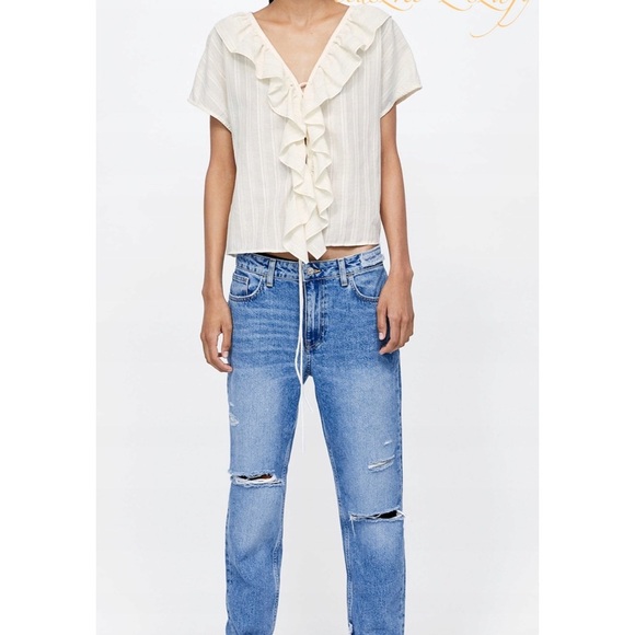 Zara Cream Gold Ruffle Shirt Lace-Up - Picture 7 of 13
